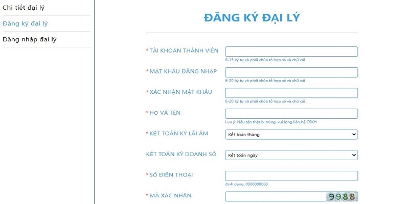 Bảng form đăng ký đại lý 123B